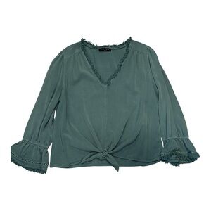 Maven West Teal Knot-Front Peasant Blouse